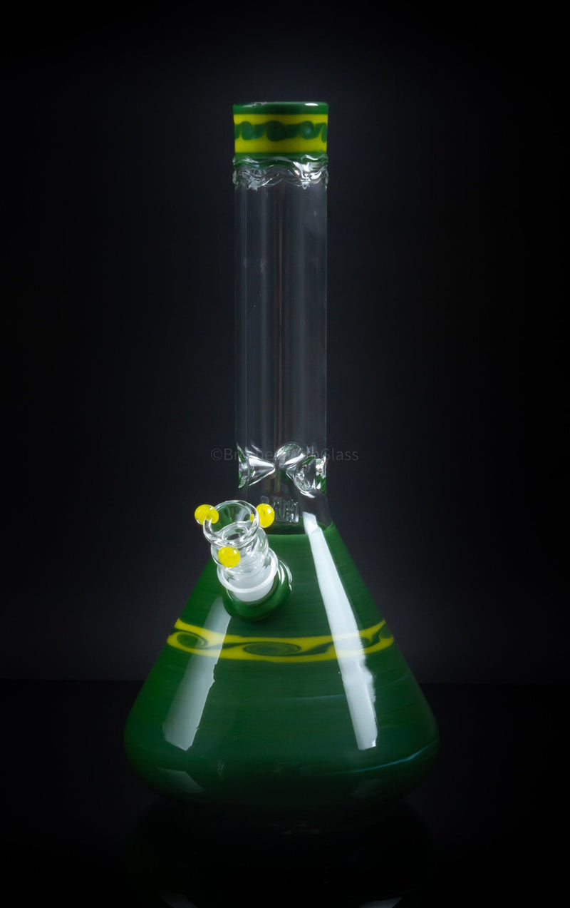 HVY Glass Coiled Color Beaker Water Pipe - Green With Waves.