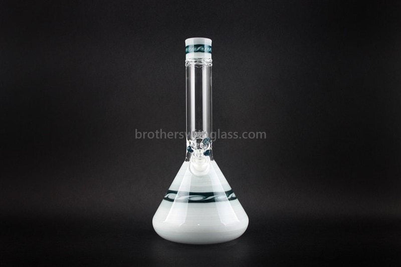HVY Glass Coiled Color Beaker Water Pipe - Portland White With Waves.