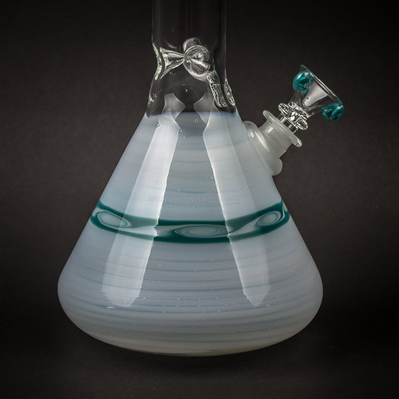HVY Glass Coiled Color Beaker Water Pipe - Portland White With Waves.