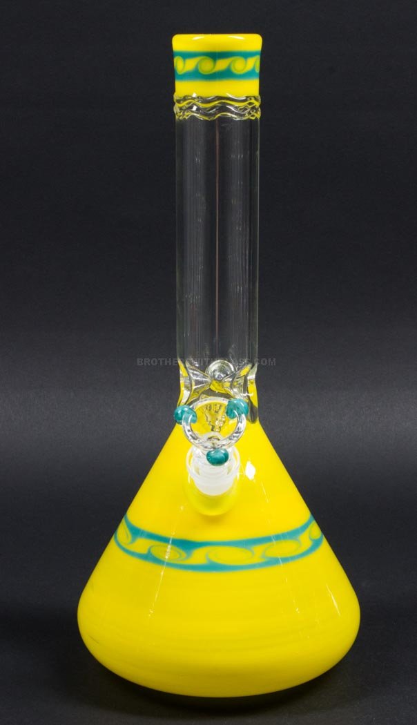 HVY Glass Coiled Color Beaker Water Pipe - Yellow With Waves.