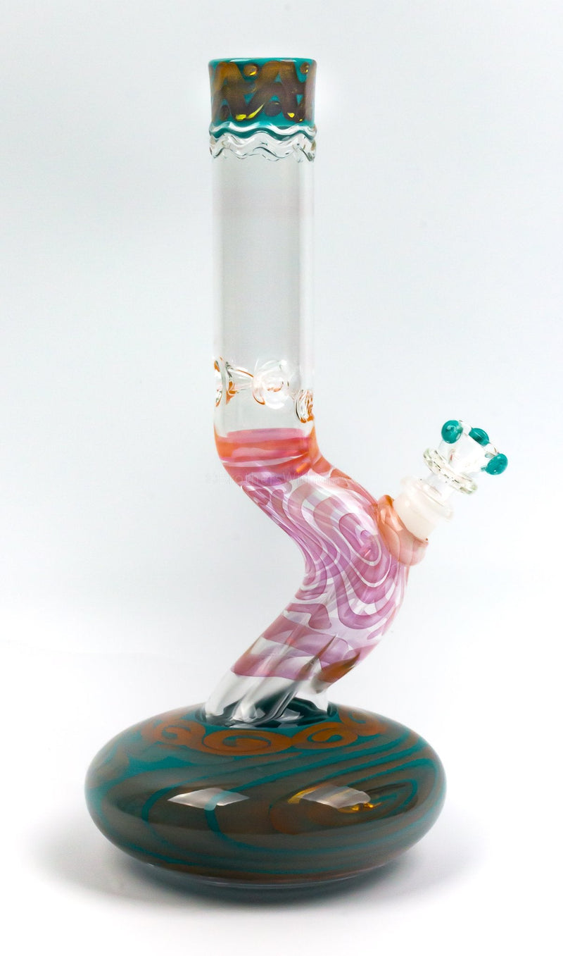 HVY Glass Coiled Color Gold and Silver Fumed Bent Neck Bubble Bong.