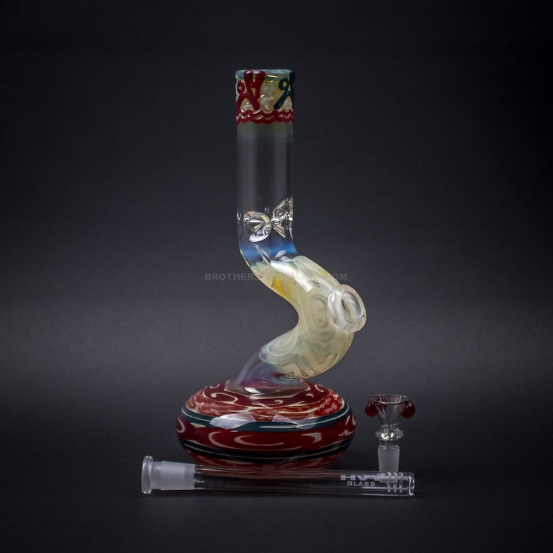 HVY Glass Color Coiled Bubble Bent Neck Bong - Red.