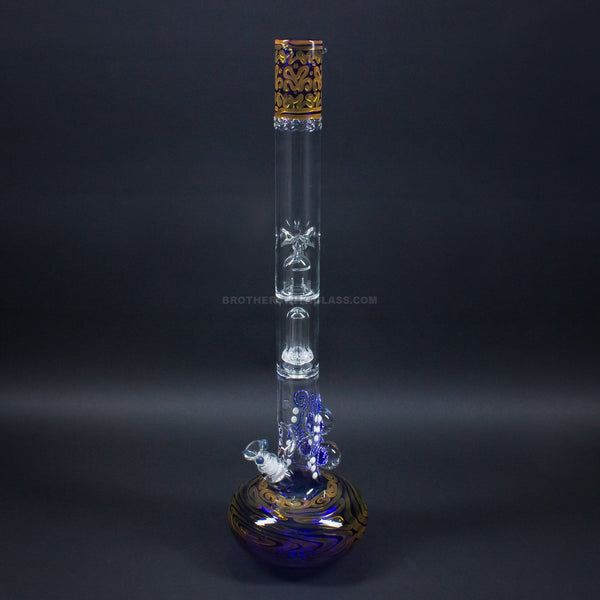 HVY Glass Color Coiled Bubble Bottom To Showerhead Bong With Marbles - Fumed Cobalt.