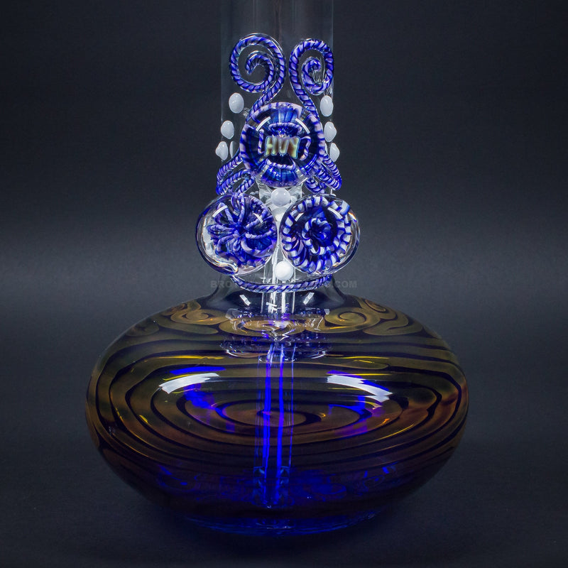 HVY Glass Color Coiled Bubble Bottom To Showerhead Bong With Marbles - Fumed Cobalt.