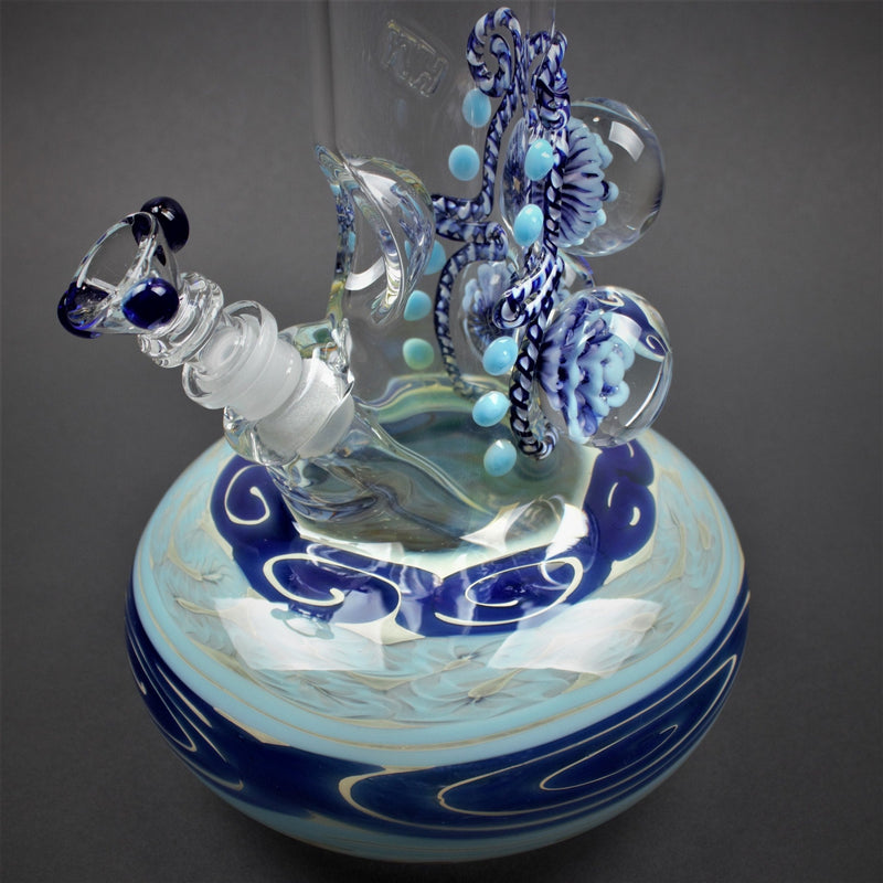 HVY Glass Color Coiled Bubble Bottom Water Pipe With Marbles - Blue.