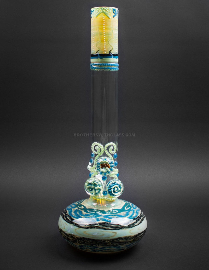 HVY Glass Color Coiled Bubble Bottom Water Pipe With Marbles - Blue Sky.