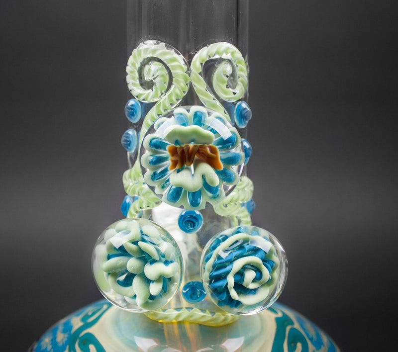 HVY Glass Color Coiled Bubble Bottom Water Pipe With Marbles - Blue Sky.