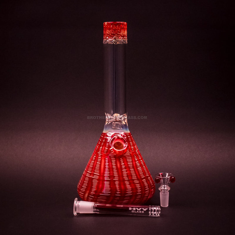 HVY Glass Color Raked Beaker Bong - Red.