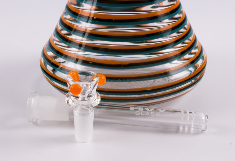 HVY Glass Color Striped Beaker Water Pipe - Teal and Orange.