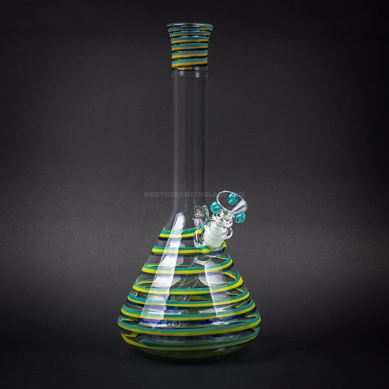 HVY Glass Color Striped Beaker Water Pipe - Teal and Yellow.