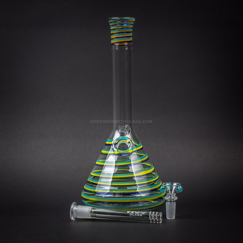 HVY Glass Color Striped Beaker Water Pipe - Teal and Yellow.