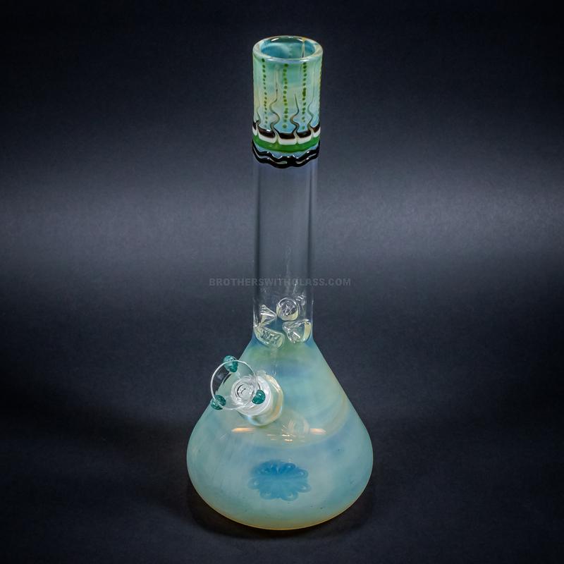 HVY Glass Color Worked and Fumed Beaker Bong - Green.