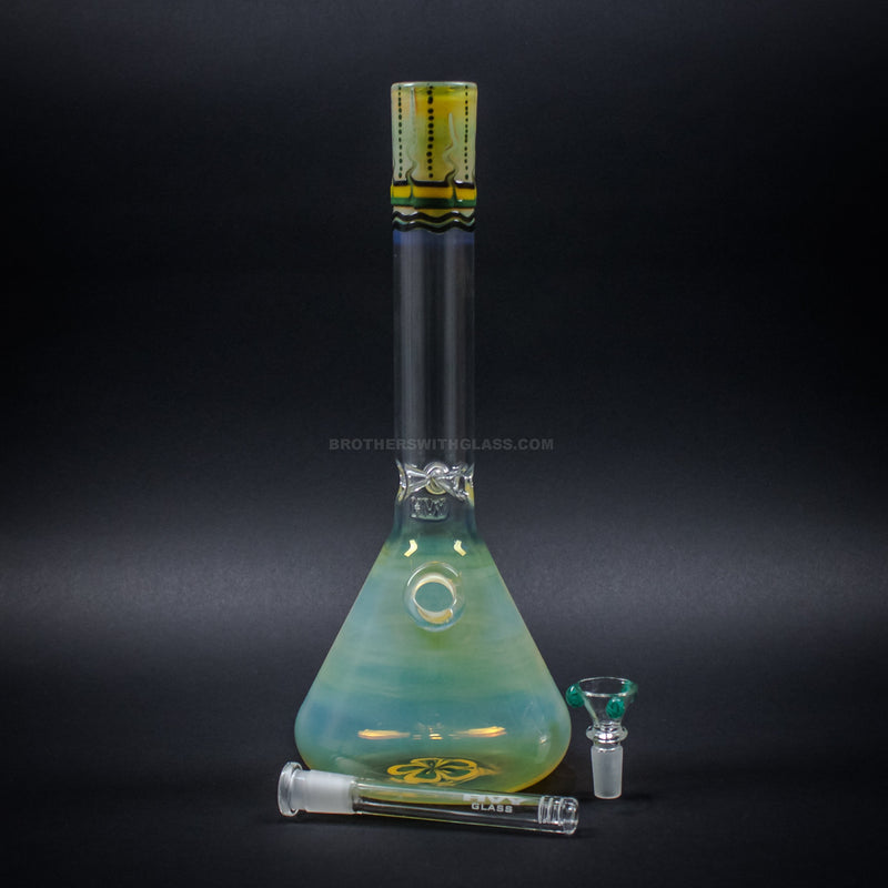 HVY Glass Color Worked and Fumed Beaker Bong - Green.
