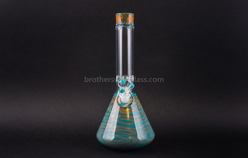 HVY Glass Fumed Worked Coil Beaker Bong - Teal and Copper.