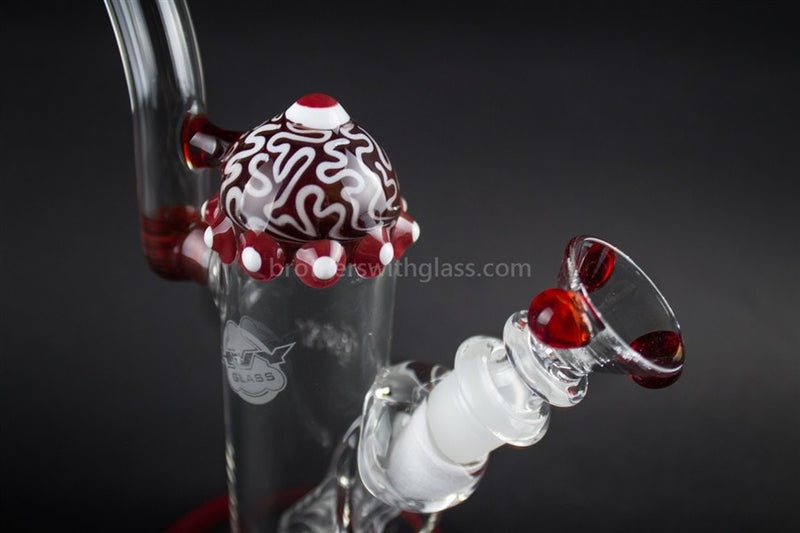 HVY Glass Heady Red Bent Neck Eye Bubbler Water Pipe.