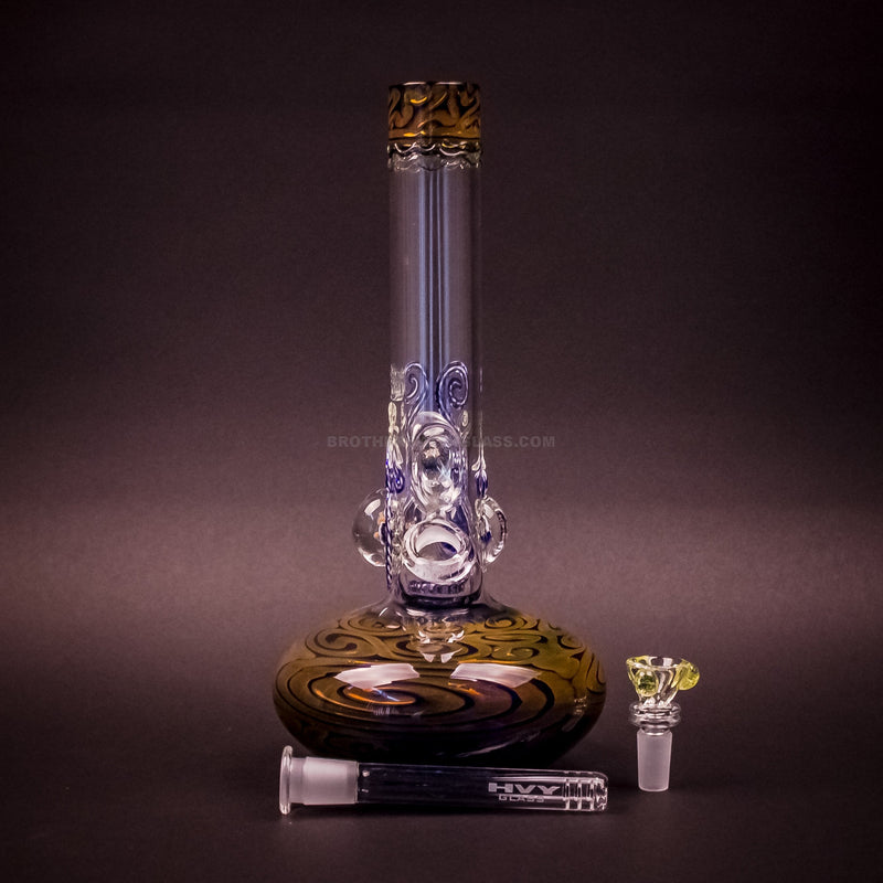 HVY Glass Illuminati Coiled Color Bubble Bottom With Marbles Bong - Fumed Cobalt.