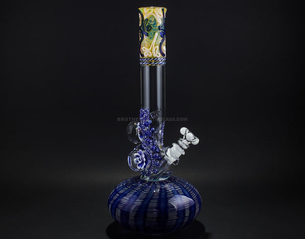 HVY Glass Raked Bubble Bottom Water Pipe With Marbles - Blue.