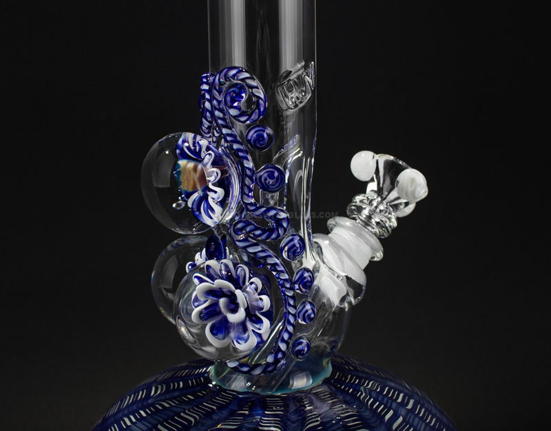 HVY Glass Raked Bubble Bottom Water Pipe With Marbles - Blue.