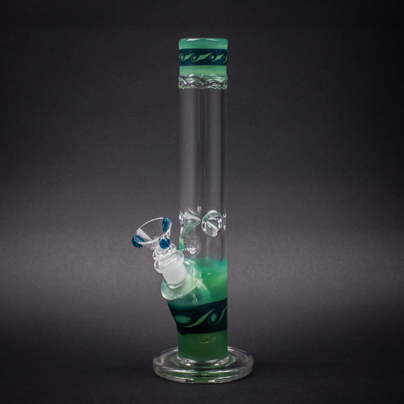 HVY Glass Straight Colored Wave Bong - Sea Green with Waves.