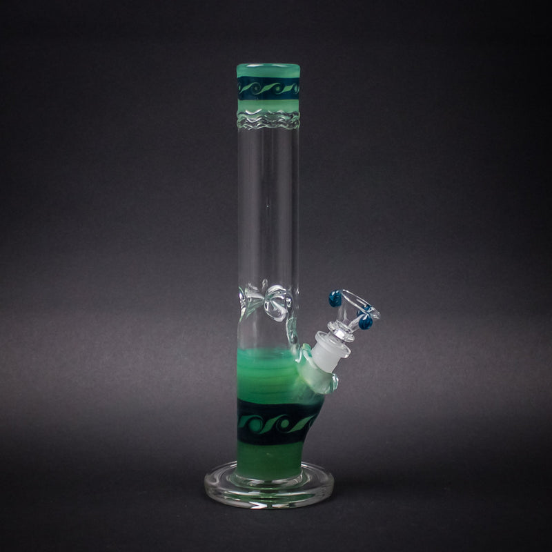 HVY Glass Straight Colored Wave Bong - Sea Green with Waves.