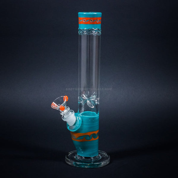 HVY Glass Straight Colored Wave Bong - Teal with Waves.