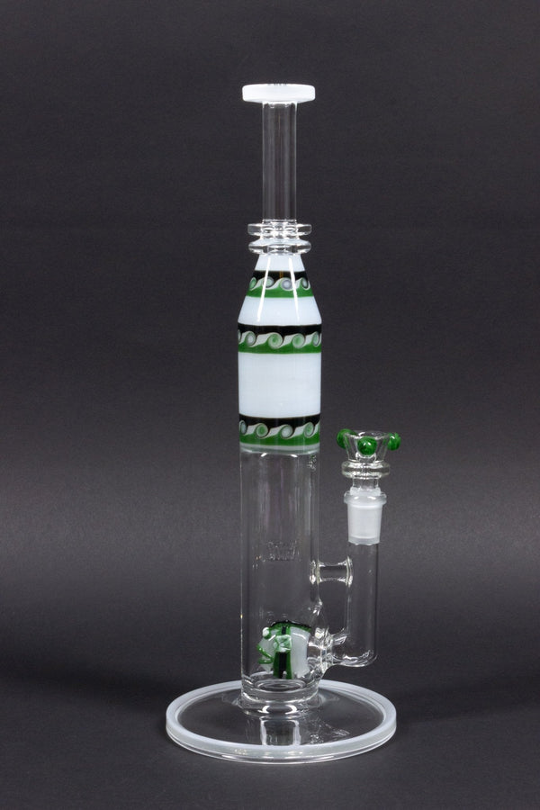 HVY Glass Straight Fish Perc Bong - White With Waves.