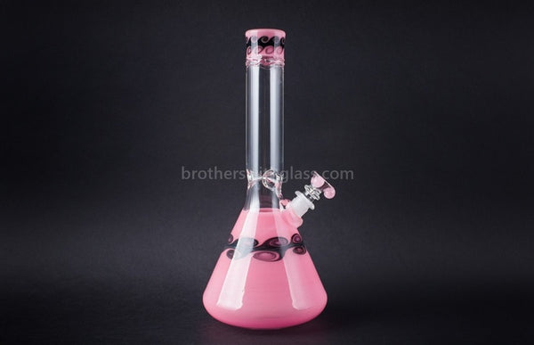 HVY Glass Worked Beaker Bong - Pink with Black Waves.