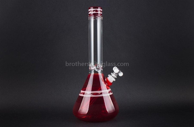 HVY Glass Worked Beaker Bong - Red With Waves.