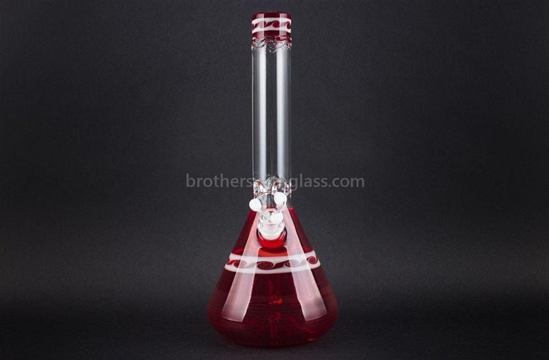 HVY Glass Worked Beaker Bong - Red With Waves.
