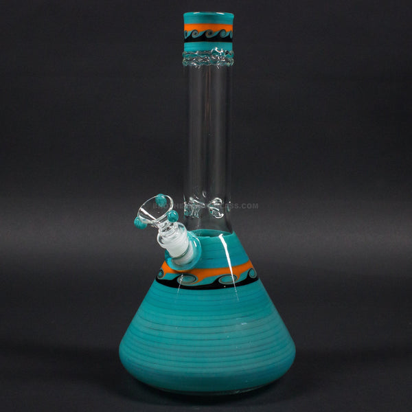 HVY Glass Worked Beaker Bong - Teal With Waves.