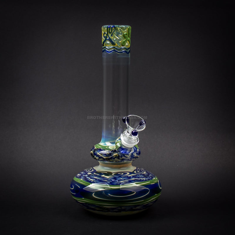 HVY Glass Worked Color Cane Double Bubble Bong - Blue and Green.