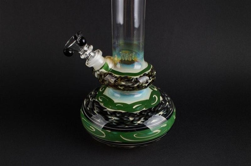 HVY Glass Worked Color Cane Double Bubble Bong - Forest Green.