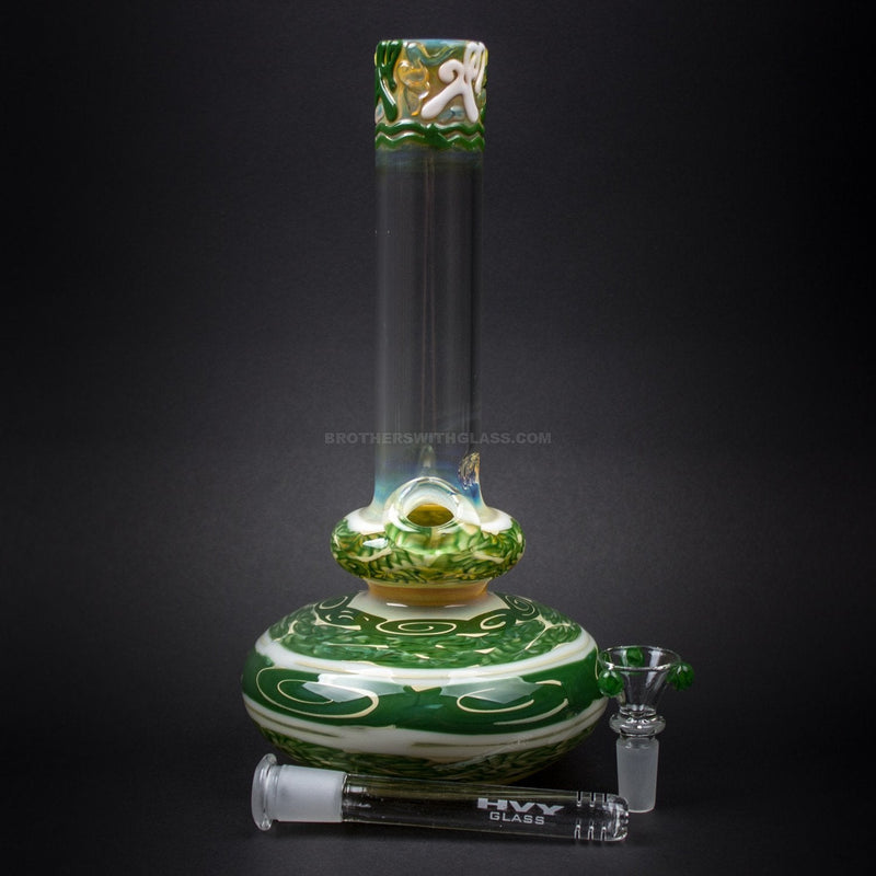 HVY Glass Worked Color Cane Double Bubble Bong - Green.