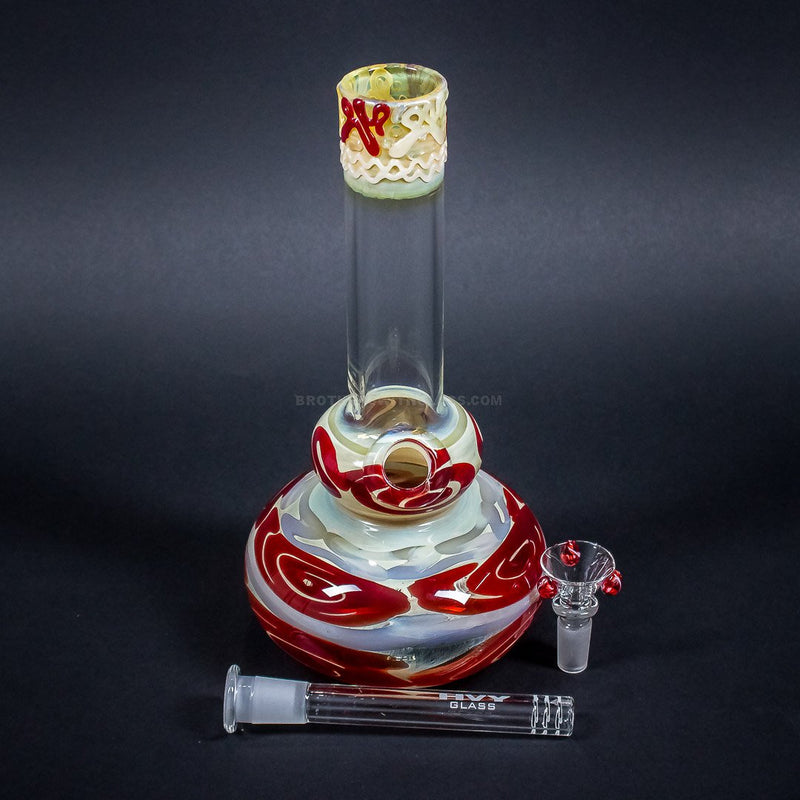 HVY Glass Worked Color Cane Double Bubble Bong - Red.