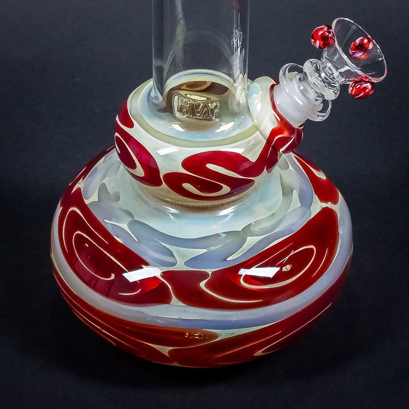 HVY Glass Worked Color Cane Double Bubble Bong - Red.