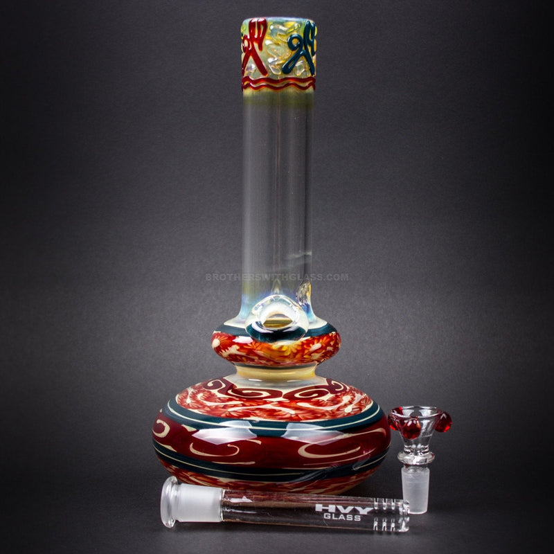 HVY Glass Worked Color Cane Double Bubble Bong - Red White and Blue.