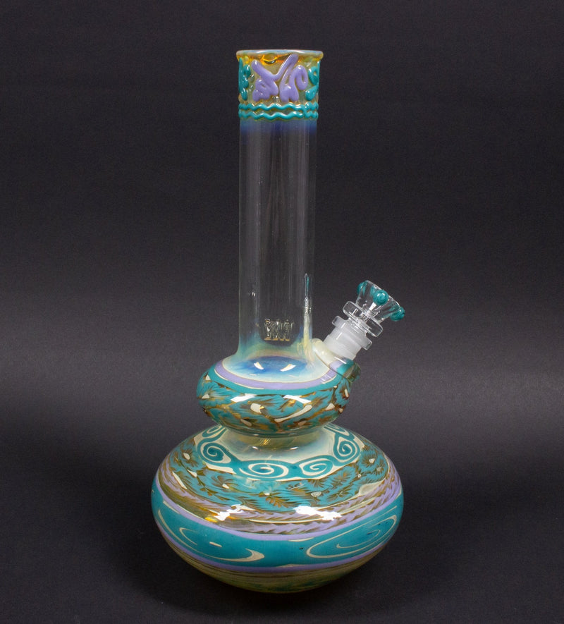 HVY Glass Worked Color Cane Double Bubble Bong - Teal.