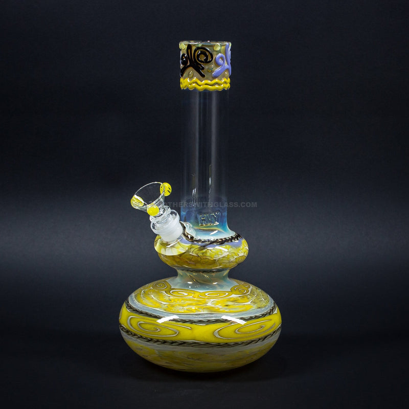 HVY Glass Worked Color Cane Double Bubble Bong - Yellow.