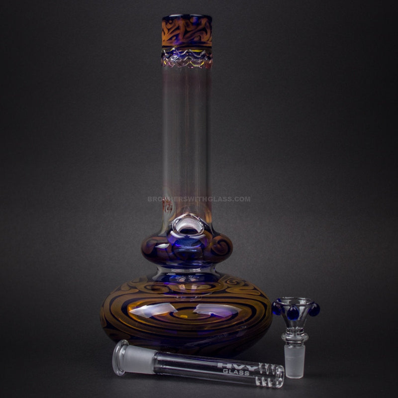 HVY Glass Worked Color Coiled and Fumed Double Bubble Bong - Fumed Cobalt.