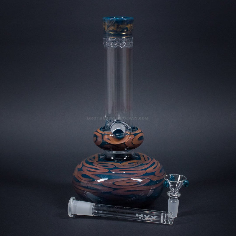 HVY Glass Worked Color Coiled and Fumed Double Bubble Bong - Metallic.
