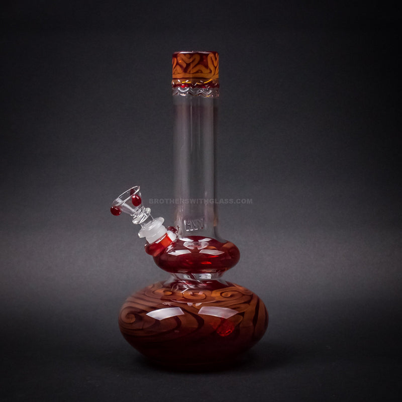 HVY Glass Worked Color Coiled and Fumed Double Bubble Bong - Ruby.