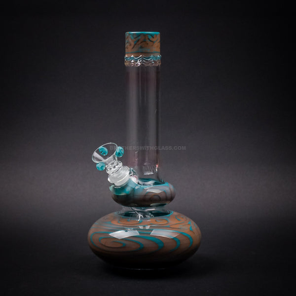 HVY Glass Worked Color Coiled and Fumed Double Bubble Bong - Teal and Copper.