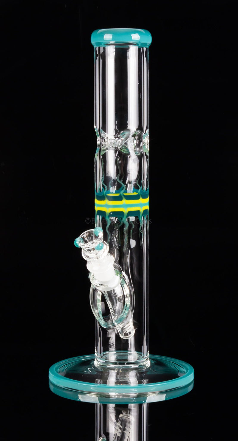 HVY Glass Worked Flame Design Straight Bong - Teal.