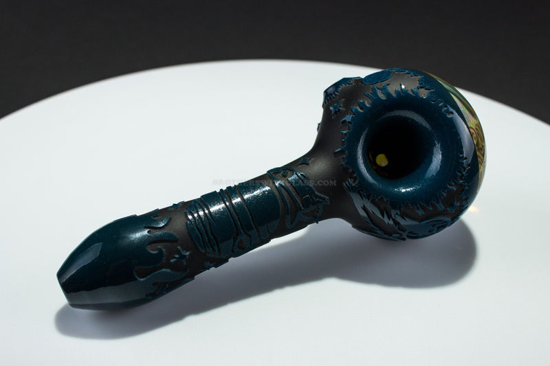 Liberty 503 Black Space Sandblasted Inside Out Cap Glass Hand Pipe.