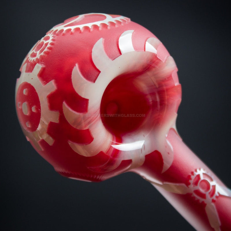Liberty 503 Dark Red Frit Sandblasted Hand Pipe with Gears.