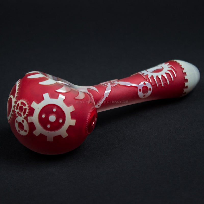 Liberty 503 Dark Red Frit Sandblasted Hand Pipe with Gears.