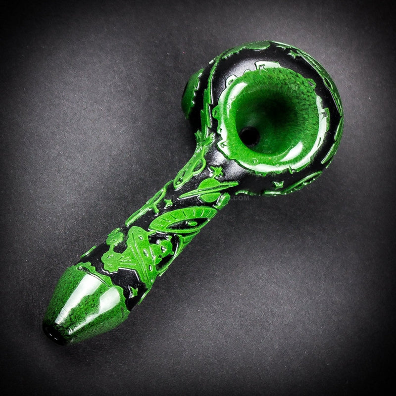 Liberty 503 Frit Sandblasted Black and Green Hand Pipe - Alien Life.