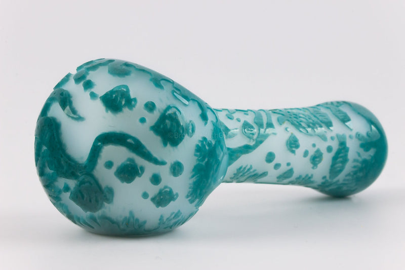 Liberty 503 Frit Sandblasted Blue and White Hand Pipe - Sea Life.