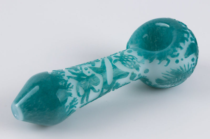 Liberty 503 Frit Sandblasted Blue and White Hand Pipe - Sea Life.