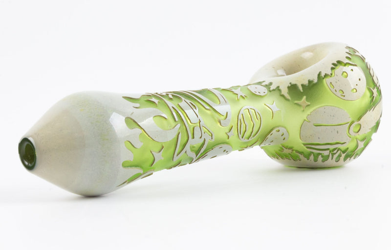 Liberty 503 Frit Sandblasted Green Hand Pipe - Outer Space 2.